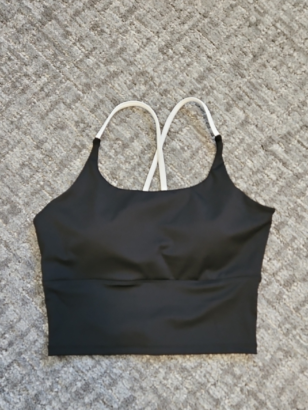 Black Cropped Tank with White Cross-Back Straps